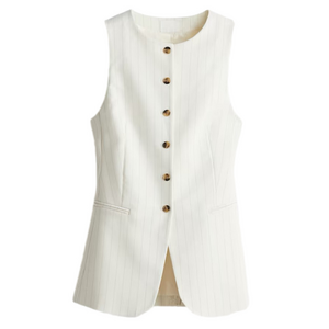 Cream White Pinstripe Suit Button Down Vest Long H&M Sleeveless Quiet Luxury